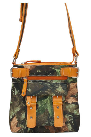 Orange Western Leaves & Trees Crossbody Purse